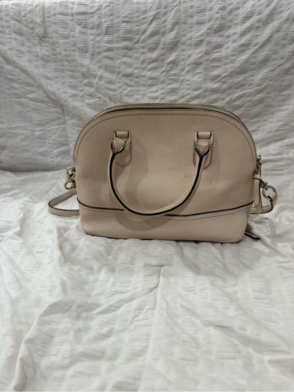 kate spade Pebbled Dome Satchel in Light Beige with Tassel